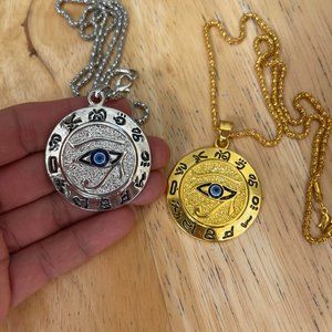 2 Pcs Jewelry Hip-Hop Egyptian Horus Eye Pendant Stainless Steel Chain Necklaces